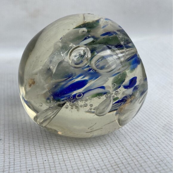 Vintage Small Swedish Incalmo Art Glass Paperweight Clear/Blue 2” (5.8 cm) - Picture 5 of 11